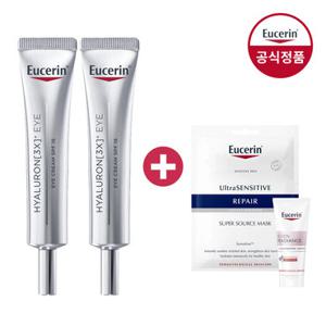 유세린 하이알루론 3X 아이크림 15ml 2개 (증)마스크팩 1매+일루미네이팅 세럼 7ml