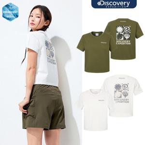 [백화점]디스커버리 [택가59,000원] 프레시벤트 여성 워싱 크롭 그래픽 반팔티셔츠 DWRS9L053