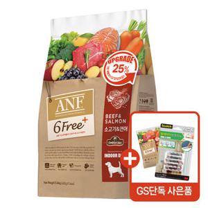 [우리와] [GS단독]ANF 강아지사료 식스프리플러스 소고기연어 5.6kg+(전 옵션 추가발송)독 샘플 40g+벌레막이밴드1개