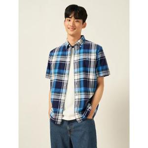 [Tag가159000][빈폴멘] 마드라스 체크 반소매 셔츠  블루 (BC5565C32P)
