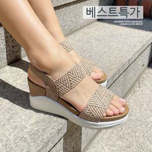 [바닐라슈] 셀로티 라탄메쉬 밴딩탑 2중통굽 웨지힐샌들(7cm)