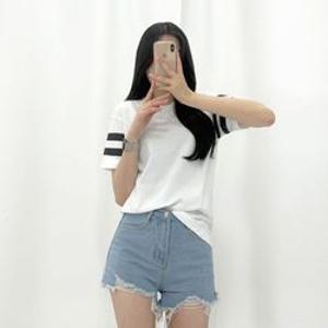 [니까]남여공용 20수 2선 반팔 라운드 무지티 티셔츠