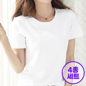 [이삐다]4종세트 남녀 100% 면 무지 반팔티셔츠 이너티 검정,회