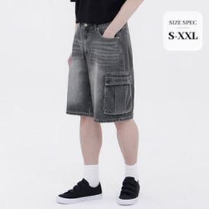 [진마니아] 남여공용 시티 루즈핏 카고 5부 데님 블랙 반바지