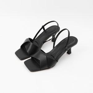 [백화점][신난다슈]여성 슬링백 샌들 힐 6cm 여자 여름 뮬 샌들 소가죽 발편한 쿠션 BS25047 블랙