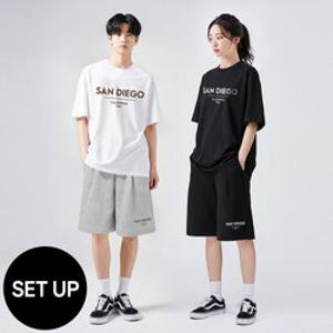 [SET] 샌디에이고 오버핏 반팔+ 원턱 버뮤다 반바지