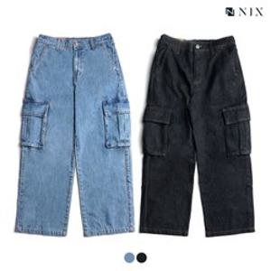 [NIX]유니) D톤 RAW/M톤 워싱 1/2 밴딩 카고 와이드 (FNRFCDW771M)