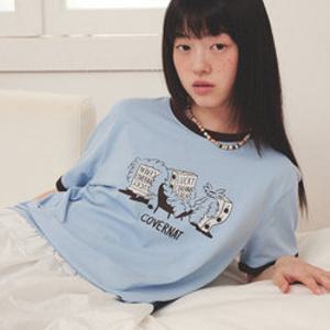 [커버낫] [TAG가 59,000] [커버낫X하이다나] 럭키 씨리얼 링거 티셔츠 Sky Blue