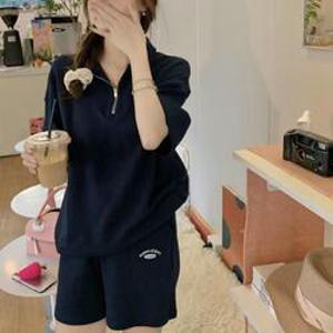 여성 여름 하프 집업 반팔티 반바지 상하의세트 여자 트레이닝복 상하세트