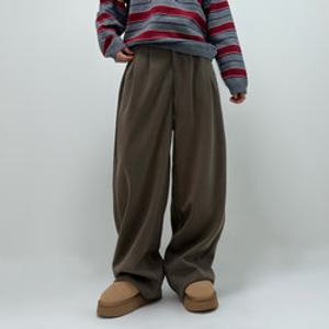 ~3XL[도톰/3단기장]베른 겨울 뒷밴딩 루즈 메가 통 와이드 더블 핀턱 겨울 모직 기모 슬랙스 빅사이즈 오피스 출근 하객룩 남여공용