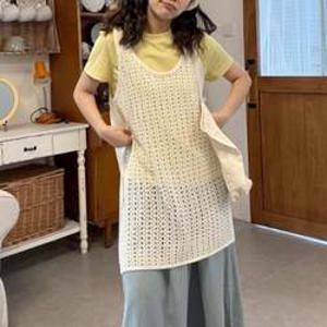 뜨개롱조끼 여성 라운드넥 펀칭 레이어드 롱조끼 1P 커버업 그물 베스트