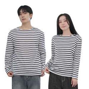 스트라이프티셔츠 남녀공용 스트라이프 티셔츠 여성 남성 긴팔 단가라 줄무늬 기본티 학생