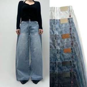 (S-2XL)인생핏 숏 기본 롱 UNISEX 러디 루즈핏 워싱 통 와이드 하이웨스트 데님 팬츠 남여공용 빅사이즈 사계절 기장선택 청바지