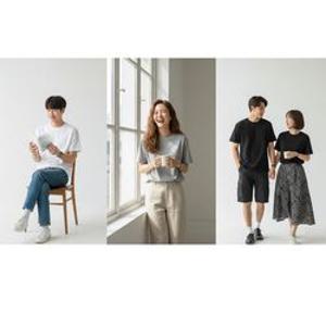 [기타]8종 1세트 남여공용 라운드 브이넥 카라넥 면 티셔츠