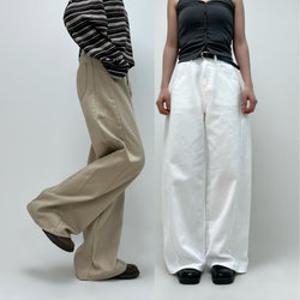 (S-2XL)숏 기본 롱 UNISEX 우테 코튼 와이드팬츠 하이웨스트 밴딩 화이트 베이지 블랙 남여공용 빅사이즈 사계절 바지