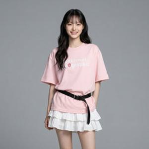 내셔널지오그래픽 N262UTS902 소로나 쿨 하트로고 세미오버핏 반팔 티셔츠 ICE PINK