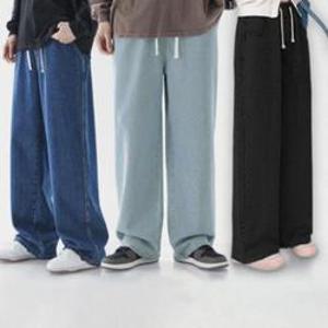 [의류] 여름 와이드 데님 팬츠 밴딩 바지 남녀공용 3컬러 루즈핏 통바지