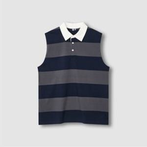 [JAJU/자주] [공용] 스트라이프 카라 민소매 티셔츠 [M~L]_네이비