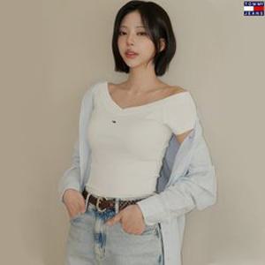 [백화점][타미진스]여성 슬림핏 오프숄더 립 티셔츠 T32G1TTO45TWT1-B