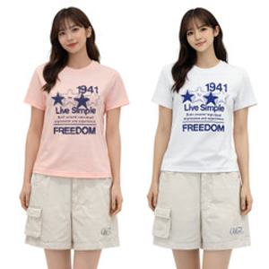 [백화점][지프] 2컬러 택1 여전 크롭 캡소매 반팔티셔츠 R2TS 로고 여 공용 오버핏 자수 슬림핏 숏 JR2TSF231