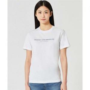 게스 남녀공용 일자 중앙 로고 반팔티 494612