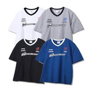 지프 JP5TSU104 여름옷 데일리룩 PARIS Sports 브이넥 블록 반팔 티셔츠 4 COLOR 5 5107782