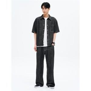 에잇세컨즈 425421LPC5 바지 리넨 라이크 와이드핏 밴딩 데님 팬츠 블랙 5059507