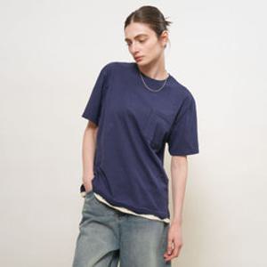 [제너럴아이디어] UNISEX 핸드 니트 레이어드 티셔츠 [NAVY] / GF1UTS007-WOMAN