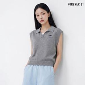 [포에버21] 마린 레터링 자수 오픈 카라 민소매 니트 (FTDBNT028)
