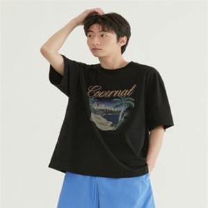 커버낫 CO2602ST25BK 라운드티셔츠 카라티셔츠 쿨 코튼 트로피컬 그래픽 티셔츠 블랙 6125583