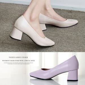 [바닐라슈] 페르나 슬림각코 V컷 베이직 미들힐 펌프스(5cm)
