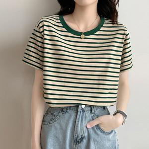 [무드무드] 데일리 스트라이프 라운드 티셔츠