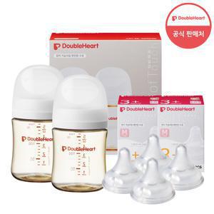 [더블하트] 3세대 160ml 베이직 트윈팩(젖병2개/노꼭지)+젖꼭지4개