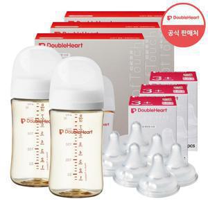 [더블하트] 3세대 240ml 베이직/모먼트 트윈팩 3개(젖병6개/노꼭지)+젖꼭지 6개