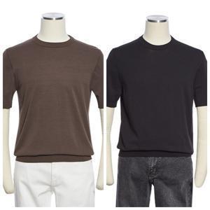 [레노마]S/S 브라운 블랙  데일리 면혼방 슬림반팔 라운드니트 2종택1 RRFPKT5455A