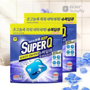 슈퍼딥큐 오션브리즈 100개입+100개입 캡슐세제 대용량 고농축 실내건조 드럼 일반 겸용 세제