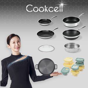 블랙큐브 쿡셀 홀로그램큐브팬 실속세트(프라이팬22cm, 프라이팬28cm, 소테팬28cm)+ 궁중팬28cm+원형슬림팬28cm+28찜기+28유리뚜껑+쿡셀 내열유리 밀폐용기 8종
