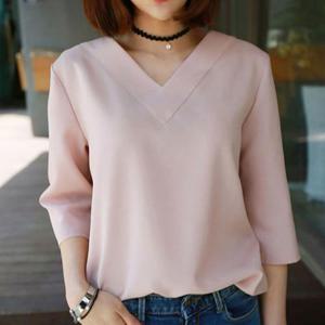 [라일리의류] Rly 깔끔한 브이넥 라인 디자인 7부 스커트 팬츠 블라우스