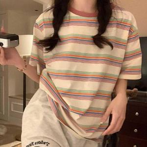 여자티셔츠 여성 스트라이프 반팔티셔츠 루즈핏 냉감소재 편한티