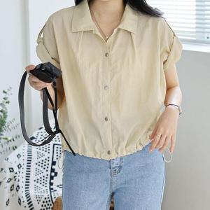 [옷자락]여자 바스락 여름남방 스트링 버튼 언발란스 무지 셔츠