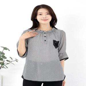 [모슬린]엄마옷 셔링 라운드 체크 7부 블라우스 614FGH184 마담/중년여성/빅사이즈/50대/60대