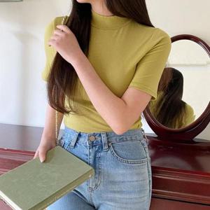 [옷자락]여자 반목반팔티 레이온 소프트 찰랑 폴라넥 티셔츠