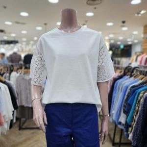 [BCBG]올앤선드리 레이스 배색 티셔츠 A5F7X461_DG