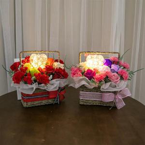 카네이션 조화 바구니 LED 드리밍 set 24cm 2컬러 꽃 어버이날 스승의날 테이블 장식 감사 선물 행사 소품