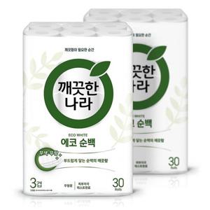 깨끗한나라 3겹 데코 에코 순백 화장지 30m 30롤 2팩