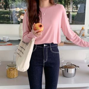 네쥬 여성 봄 여름 유넥 기본 무지 데일리 긴팔 티셔츠