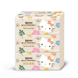 헬로키티 뽑아쓰는 무표백 대나무 티슈 110매3입 x1팩