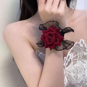 장미 레이스 손목토시 웨딩 파티 블랙 1P WFNW7JP