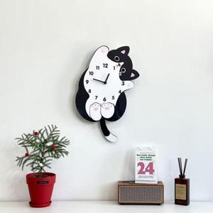 홈테리어 감성 블랙 고양이 무소음 벽시계
