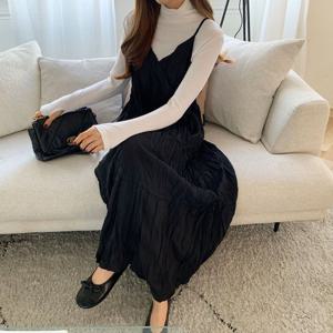 네쥬 여성 봄 여름 주름 레이어드 데일리 나시 롱 원피스
